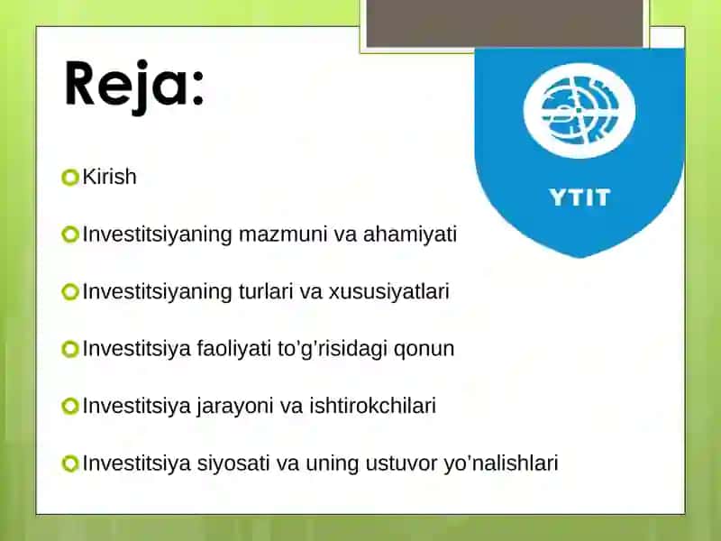 Investitsiya - mohiyati, iqtisodiy mazmuni va turlari 2