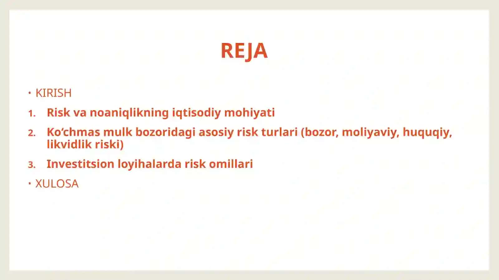 Ko'chmas mulk investitsiyalarida risk va noaniqliklarni kamaytirish strategiyalari 2