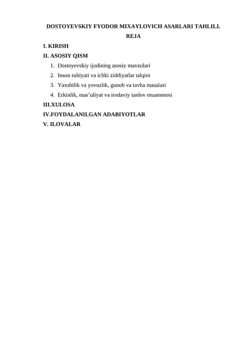 Dostoyevskiy Fyodor Mixaylovich asarlari tahlili 2