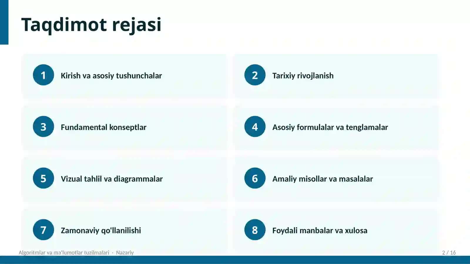 Algoritmlar va ma'lumotlar tuzilmalari 2