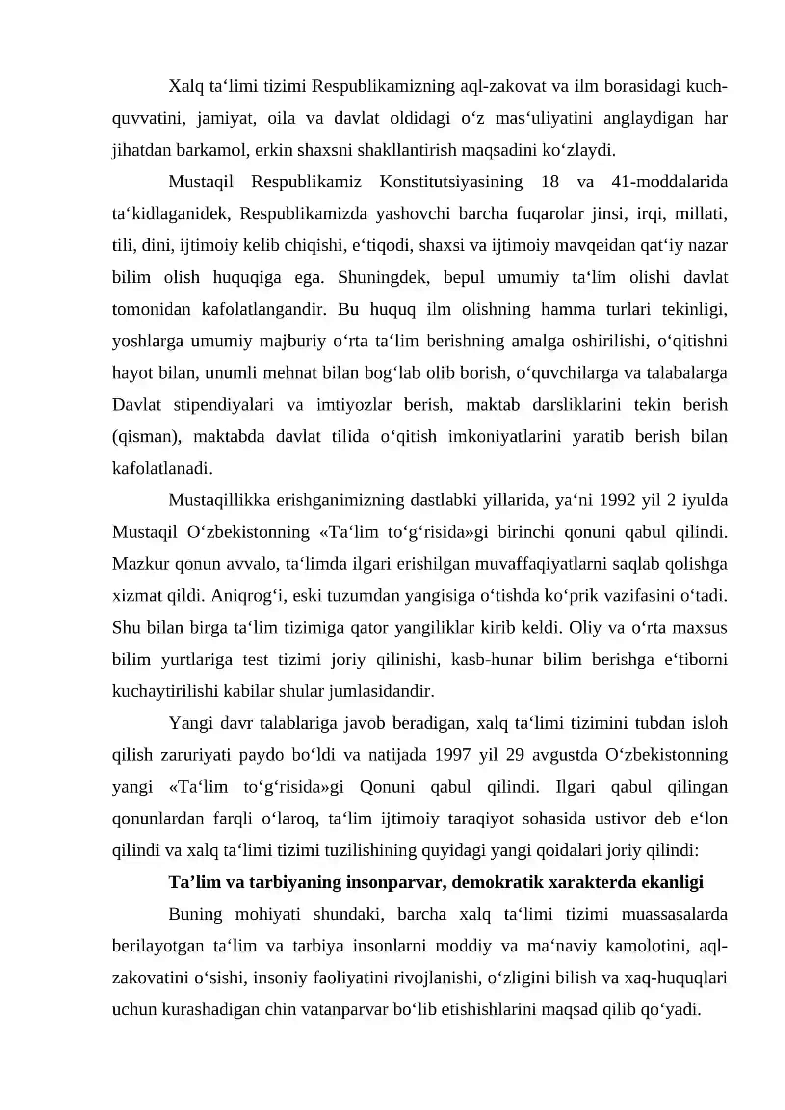 O‘zbekistonda maktabgacha ta’lim xalq xo’jaligi yagona davlat tizimining tarkibiy qismi sifatida rejali rivojlanishini ta’minlovchi direktiv xujjatlari 2