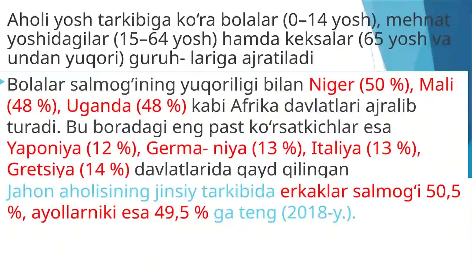 Jahon aholisining jinsiy, yosh, irqiy tarkibi 2