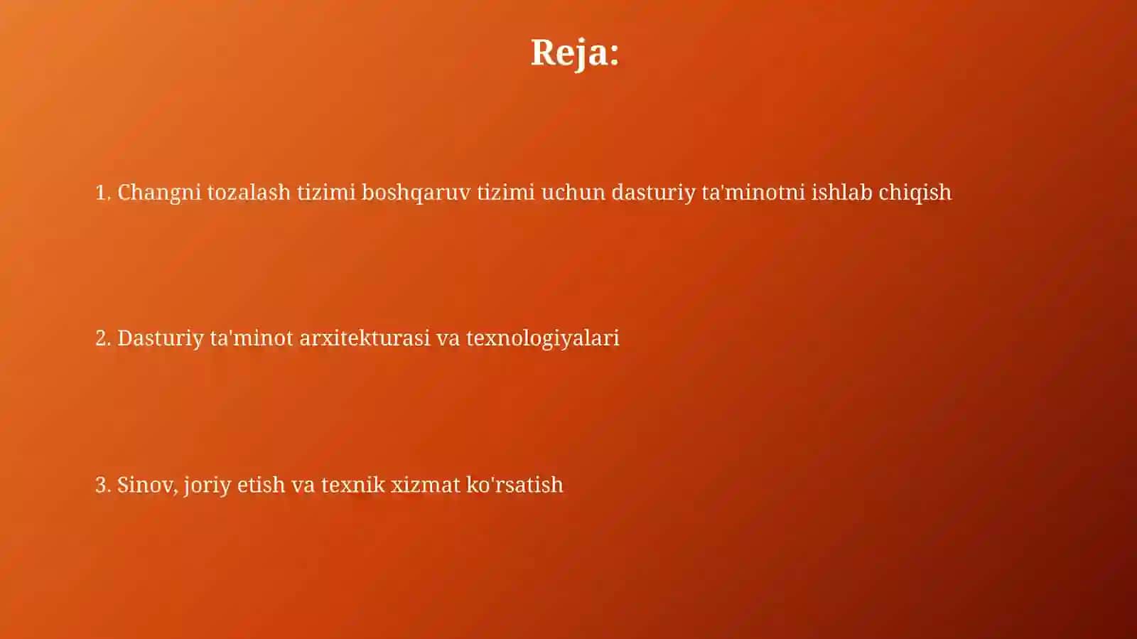 Changni tozalash tizimi boshqaruv tizimi uchun dasturiy ta'minotni ishlab chiqish 2