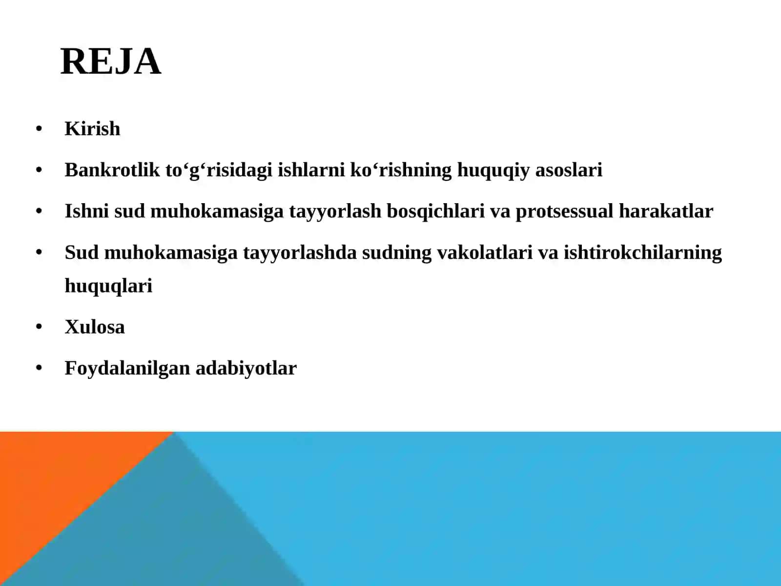Bankrotlik to‘g‘risidagi ishninii sud muhokamasiga tayyorlash 2