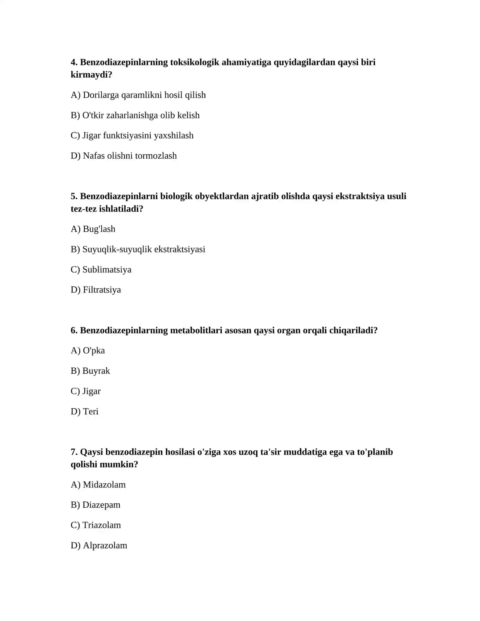 Farmasevtika toksikologiya fani 1.4-benzodiazepin hosilalari. Toksikologik ahamiyati, ajratib olish, tahlil usullari 2
