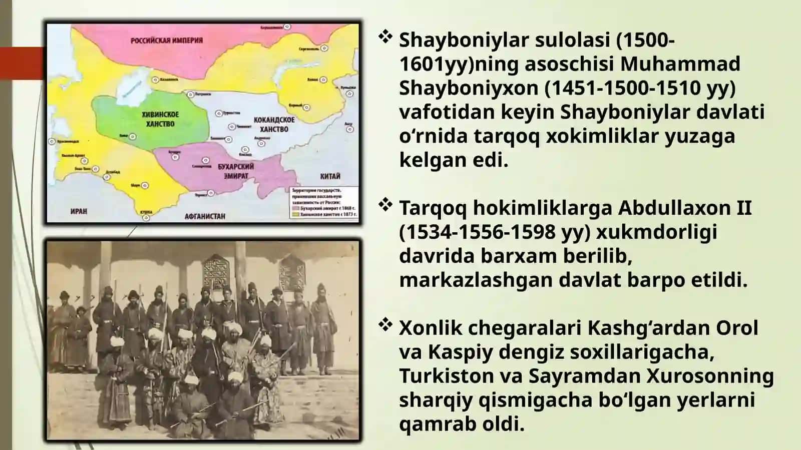 Fanning ahvoli XVI-XIX asrlarda markaziy Osiyoda 2