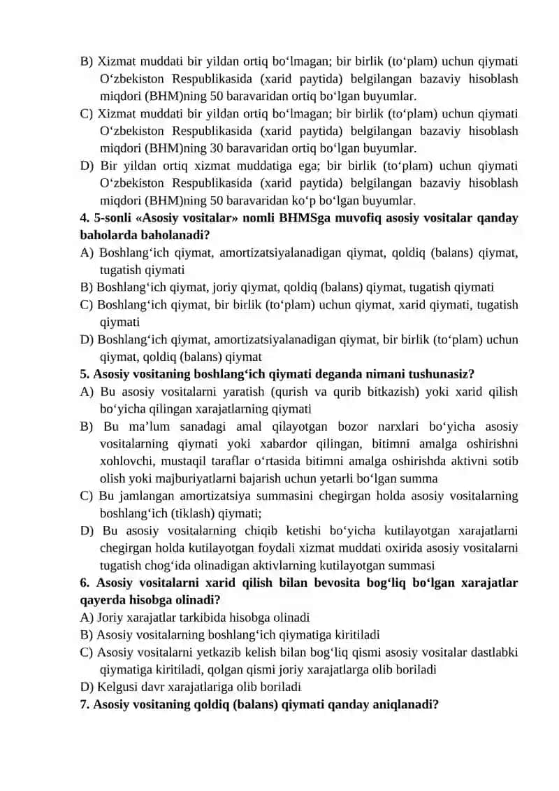 ASOSIY VOSITALAR HISOBINING NORMATIV-HUQUQIY ASOSLARI, TURKUMLANISHI VA BAHOLANISHI 2