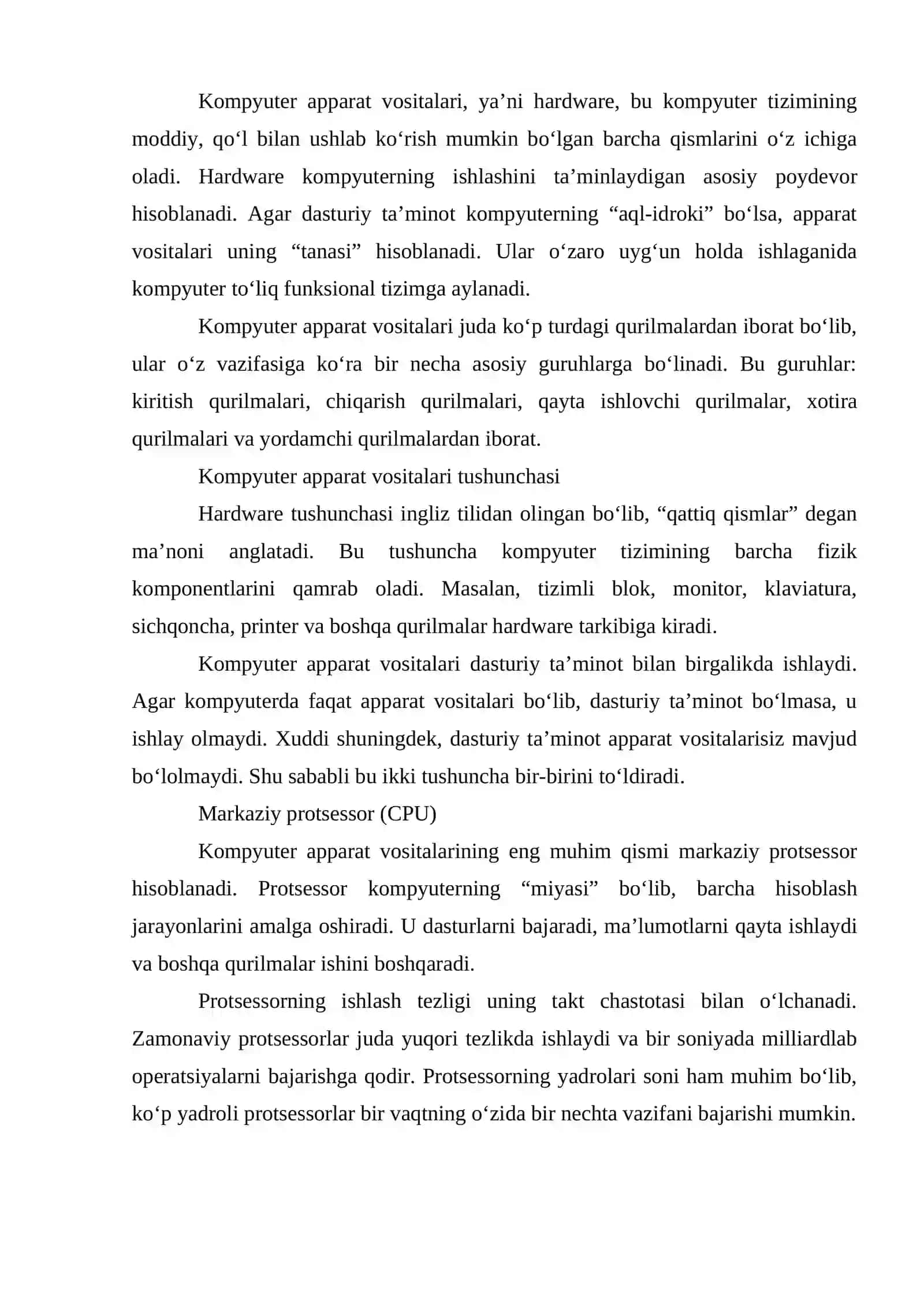 KOMPYUTER APPARATLARI VA DASTURIY VOSITALAR 2