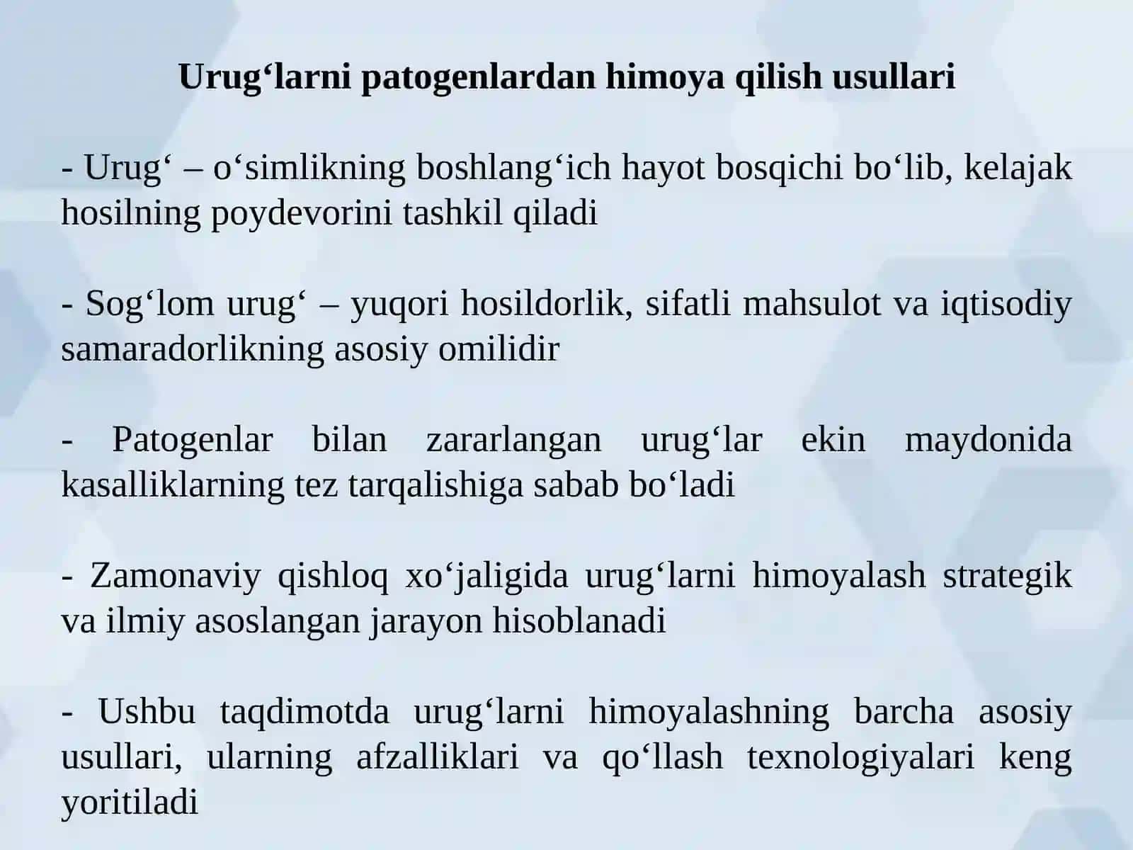 URUG‘LARNING PATOGENLARDAN HIMOYA QILISH USULLARI 2