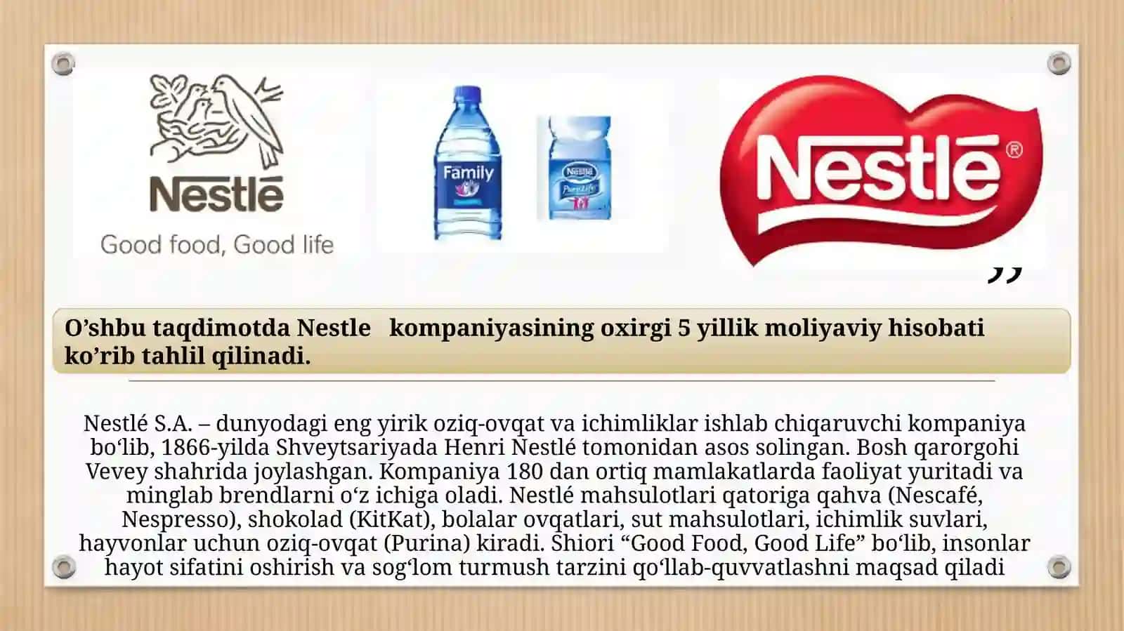 Nestle   kompaniyasining oxirgi 5 yillik moliyaviy hisobati 2