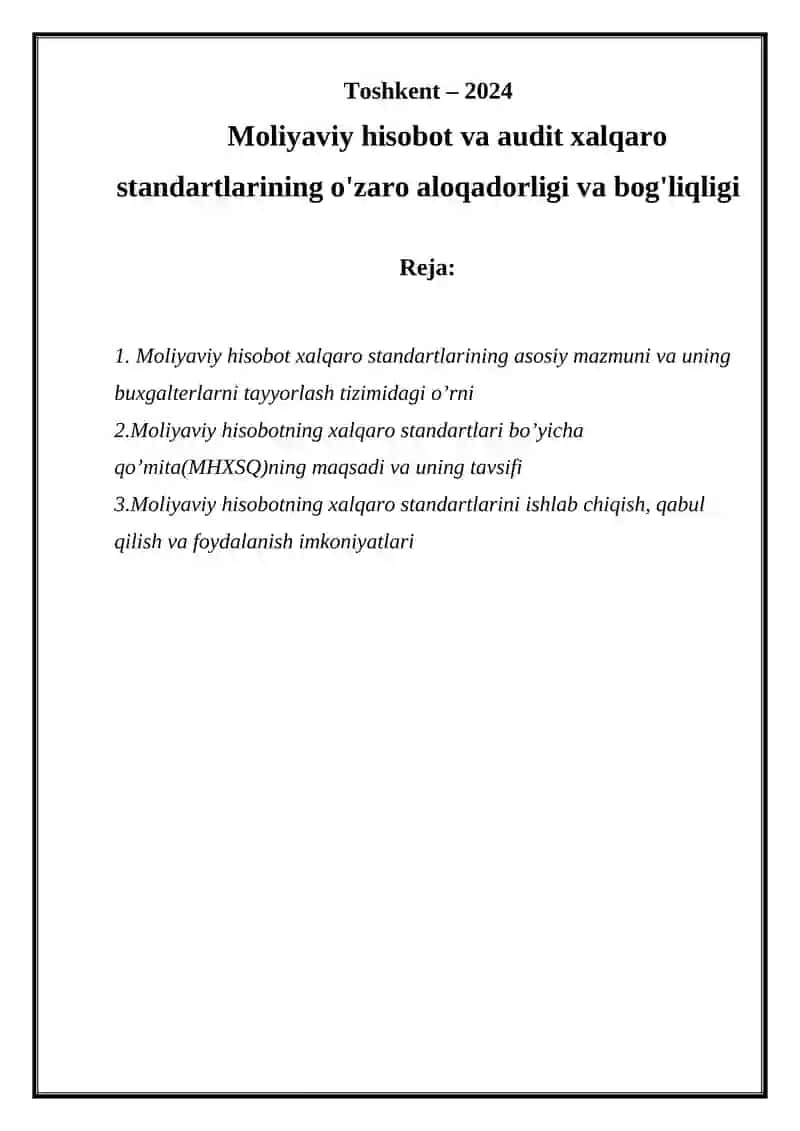 Moliyaviy hisobot va audit xalqaro standartlarining o'zaro aloqadorligi va bog'liqligi 2