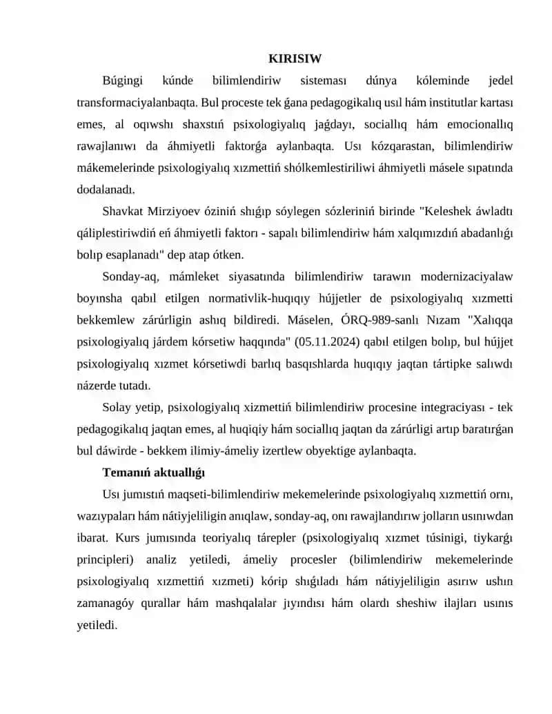PSIXOLOGIYALIQ XIZMETTIŃ TEORIYALIQ TIYKARLAR 2