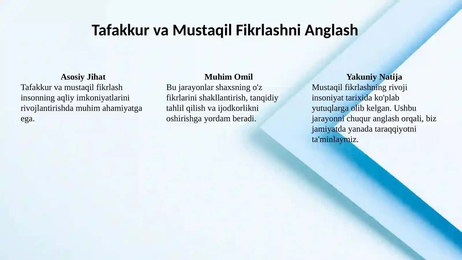 Tafakkur va mustaqil fikrlash shart-sharoitlari 2