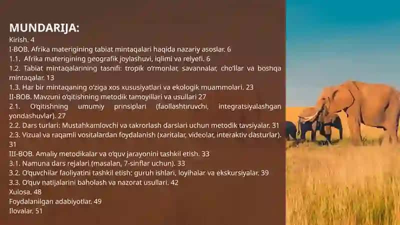 AFRIKA materigining tabiat mintaqalari mavzusini o‘qitish metodikasi 2