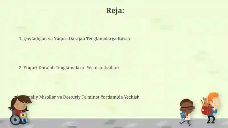Qaytma va yuqori darajali tenglamalar 2