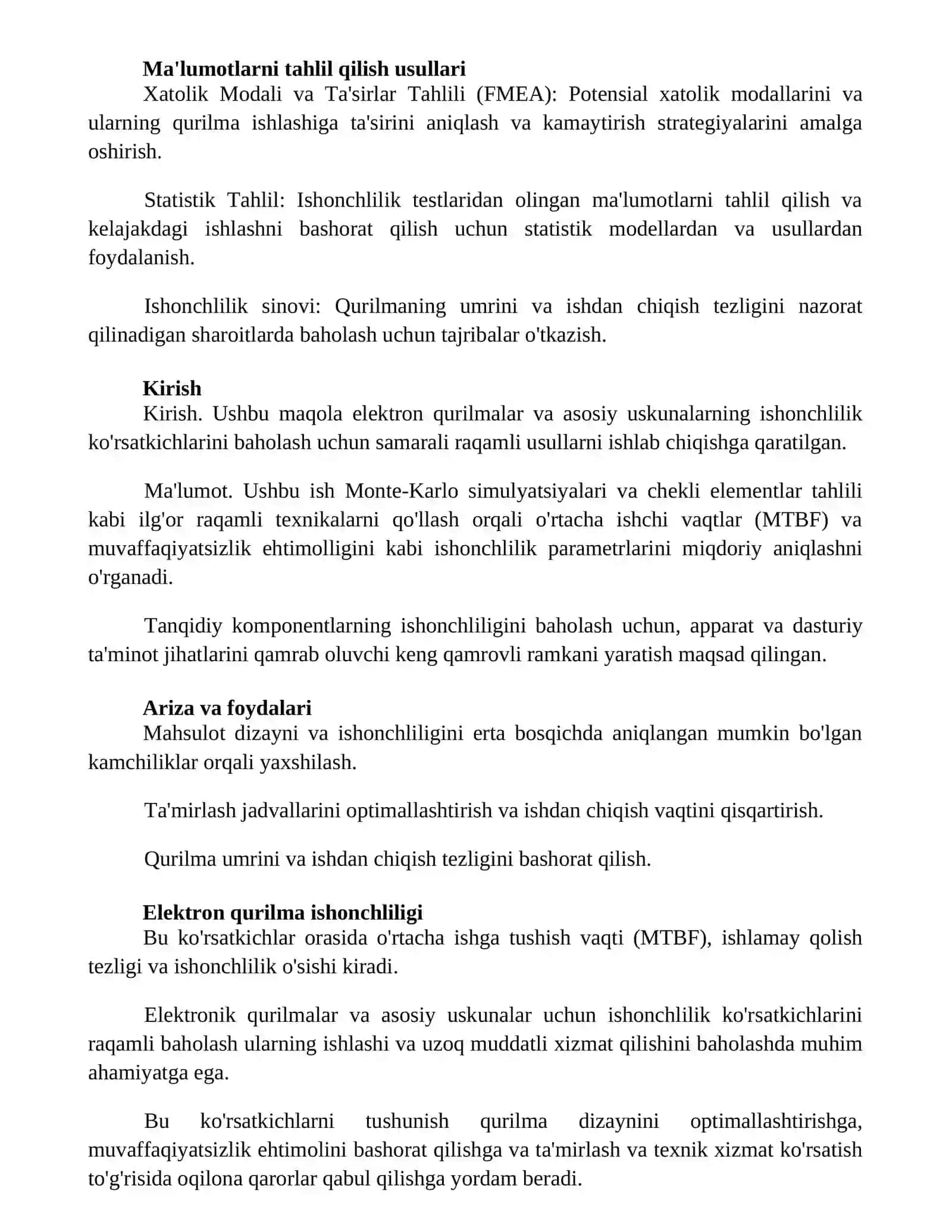 Elektron apparatlarni va asosiy uskunalarning ishonchlilik ko'rsatgichlarni sonli baholash 2