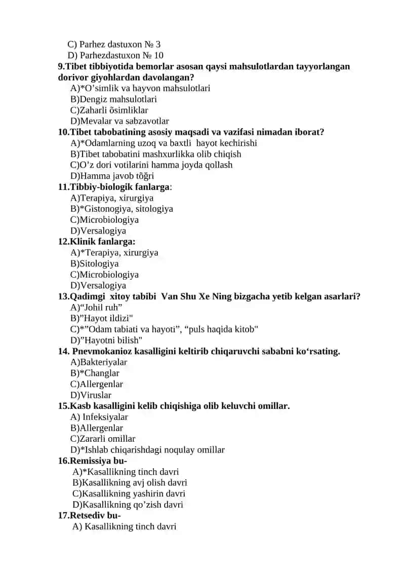 STOMATOLOGIYA TEST SAVOLLARI 2