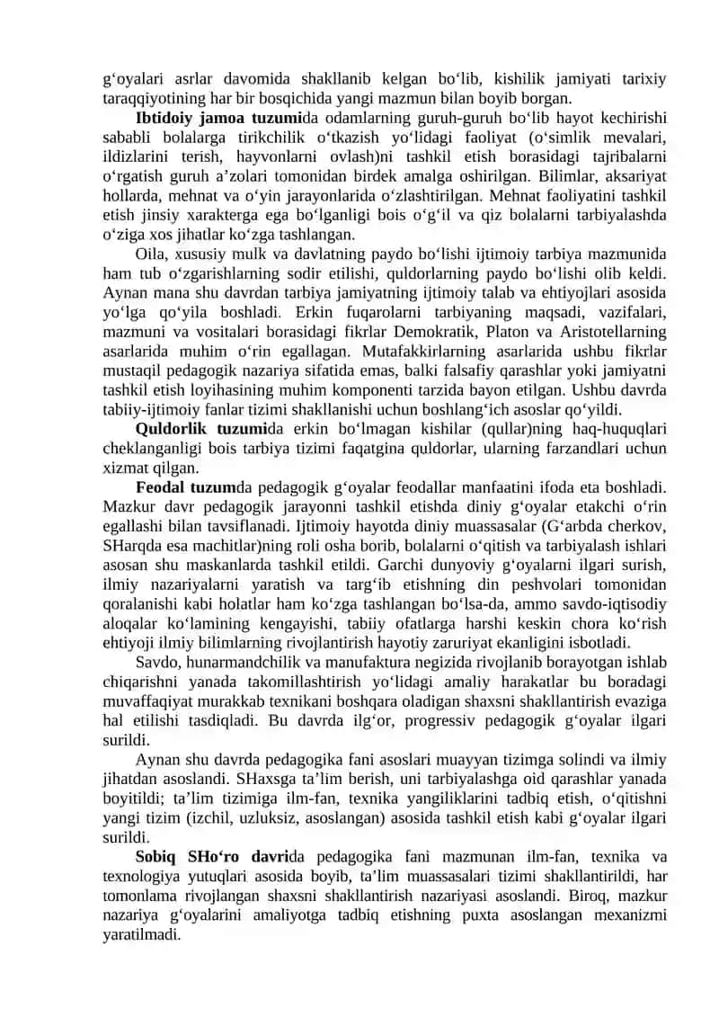 Pedagogika fanining predmeti, tadqiqot metodlari. Pedagogik ta’limotlar tarixi. O‘zbekiston Respublikasi  ta’lim tizimida modernizatsiya jarayonlari 2