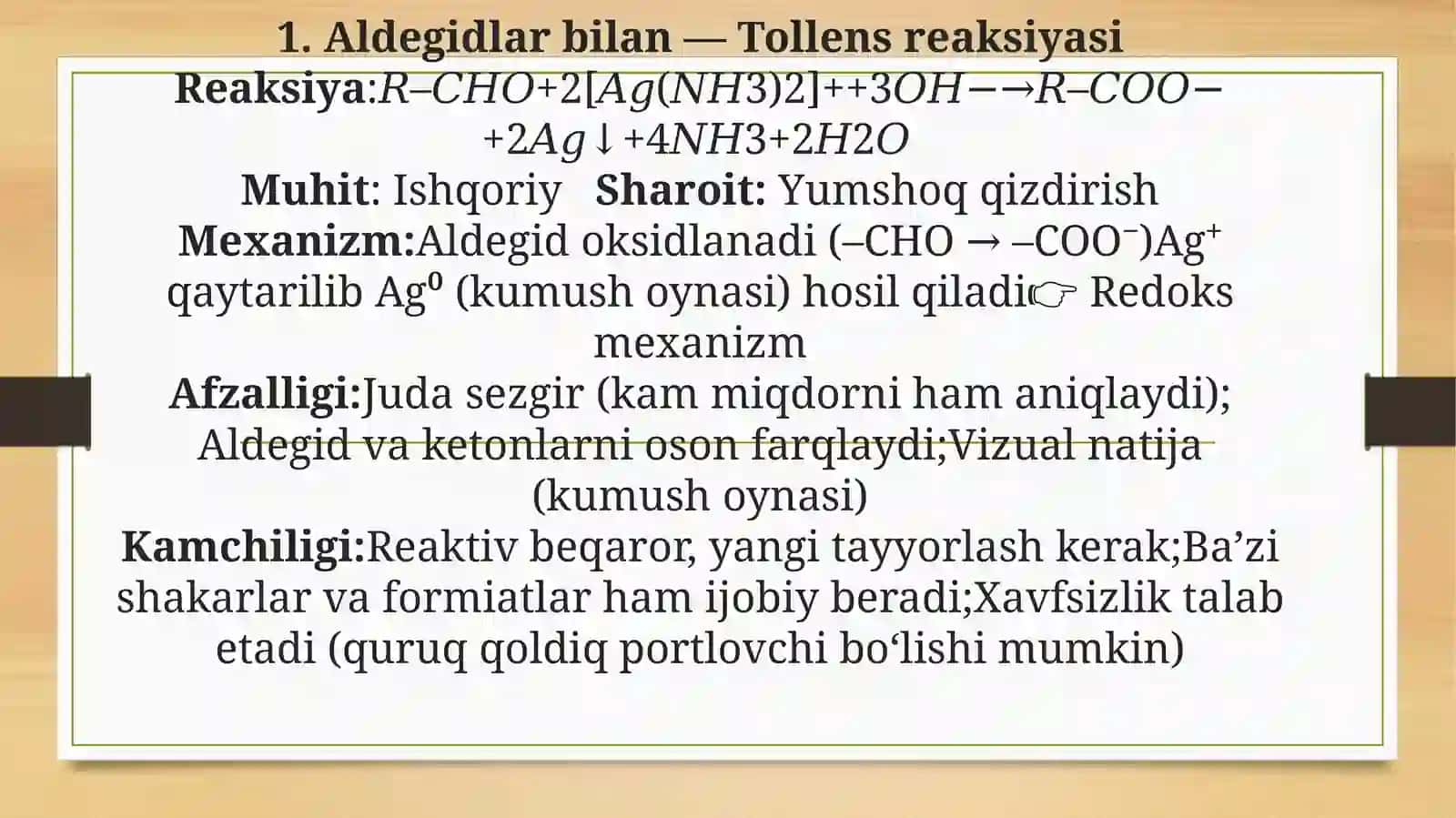 Mavzu: Aldegidlar bilan–Tollens reaksiyasi 2