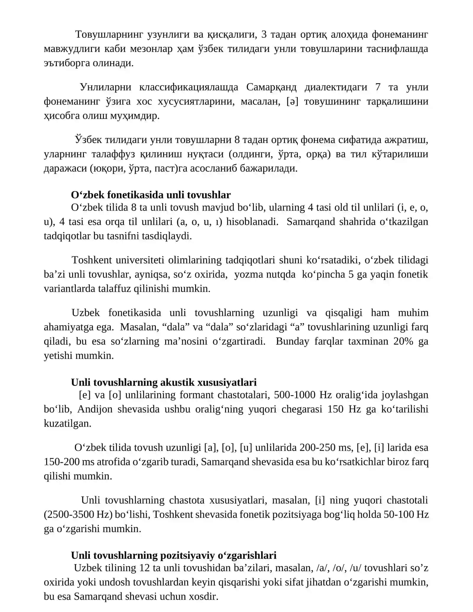 O'zbek tilshunosligida unli fonemalar tasnifi 2