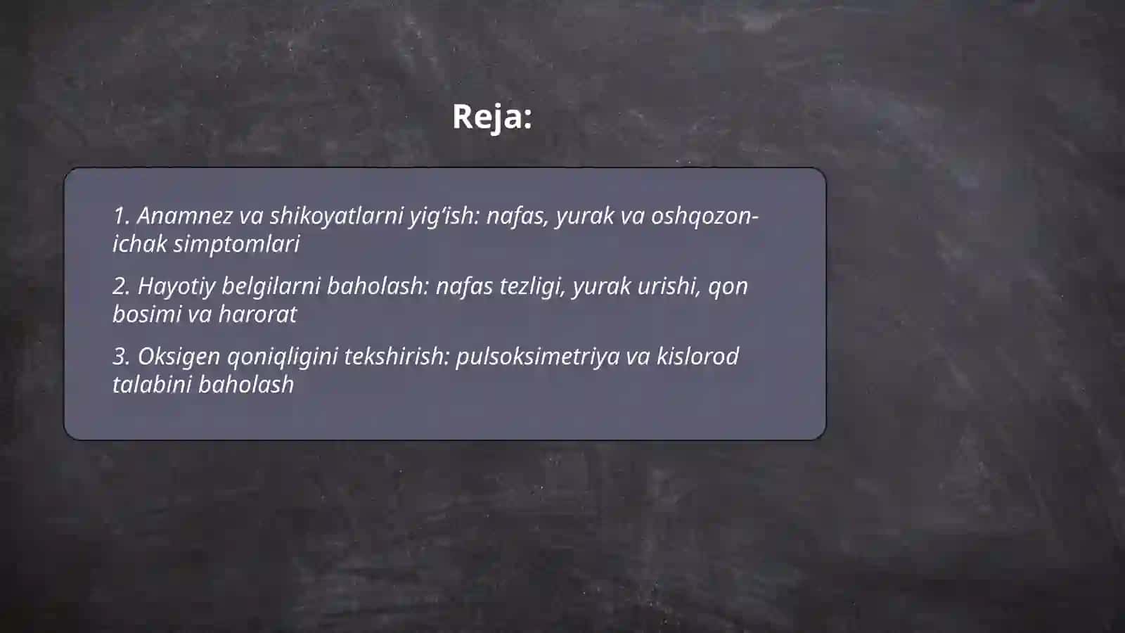 Nafas olish qon aylanish va ovqat hazm qilish aʼzolari tizimini baholash 2