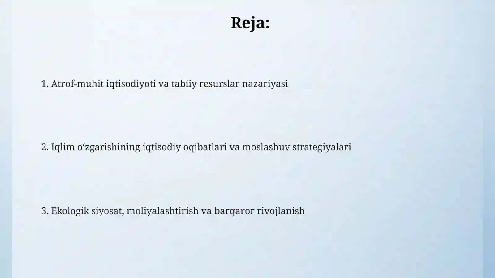 Atrof-muhit iqtisodiyoti va iqlim o‘zgarishi 2
