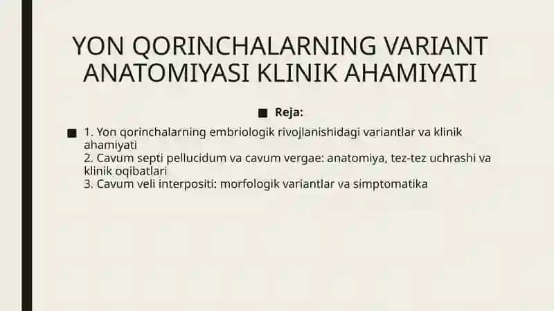 YON QORINCHALARNING VARIANT ANATOMIYASI KLINIK AHAMIYATI 2