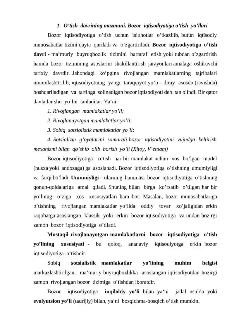 Bozor iqtisodiyotiga o’tish 2