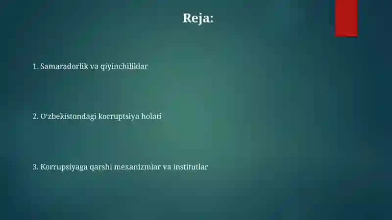 Karrupsiyaga qarsi kurash va o'zbekistonda karrupsiyaga qarsi kurash mexanizmlari 2