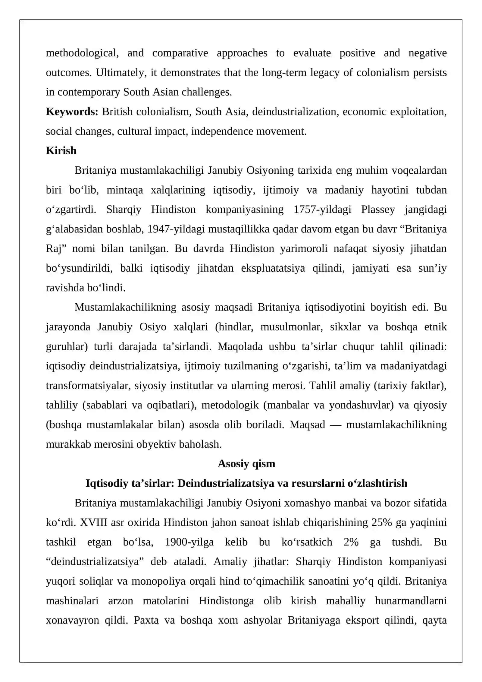 Britaniya mustamlakachiligining Janubiy Osiyo xalqlar hayotiga ta’siri 2