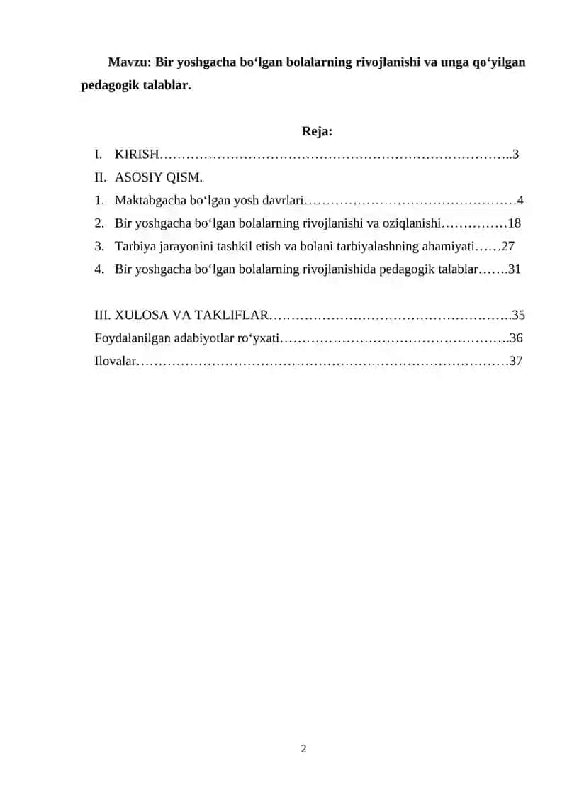Bir yoshgacha bo‘lgan bolalarning rivojlanishi va unga qo‘yilgan pedagogik talablar. 2