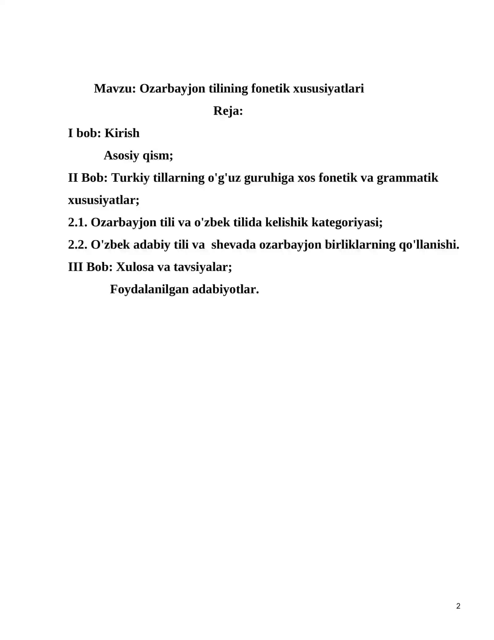 "Ozarbayjon tilining fonetik xususiyatlari" kurs isi 2