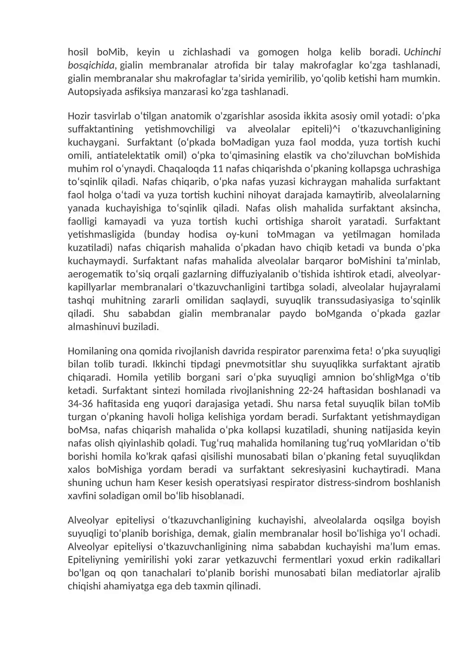 O‘pkalarning obstruktiv va restriktiv kasalliklari. O‘smalar. Plevra kasalliklari 2