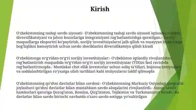 O'zbekistonning Tashqi Savdo Siyosati 2