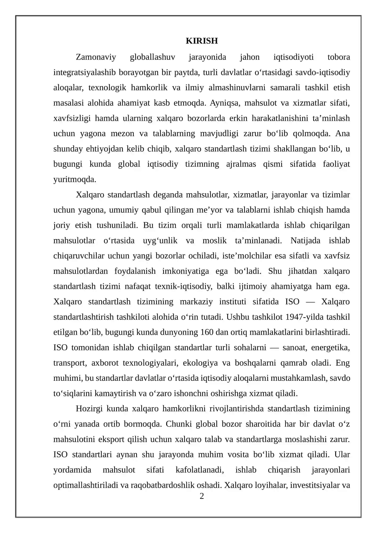 Xalqaro standartlash tizimi (ISO) va uning xalqaro hamkorliklarni rivojlantirishdagi ahamiyati 2