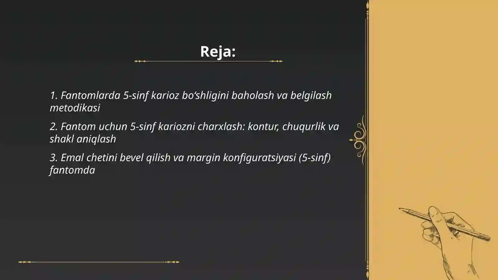 Fantomlarda 5-sinf karioz boʻshliqlarini charxlash va plombalash 2