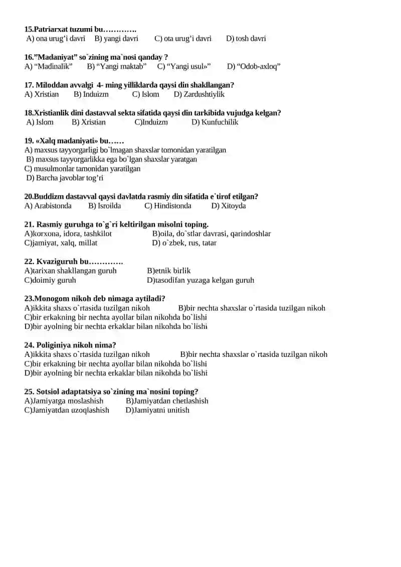 Sotsiologiya fanidan yakuniy nazorat savollari ( II variant ) 2