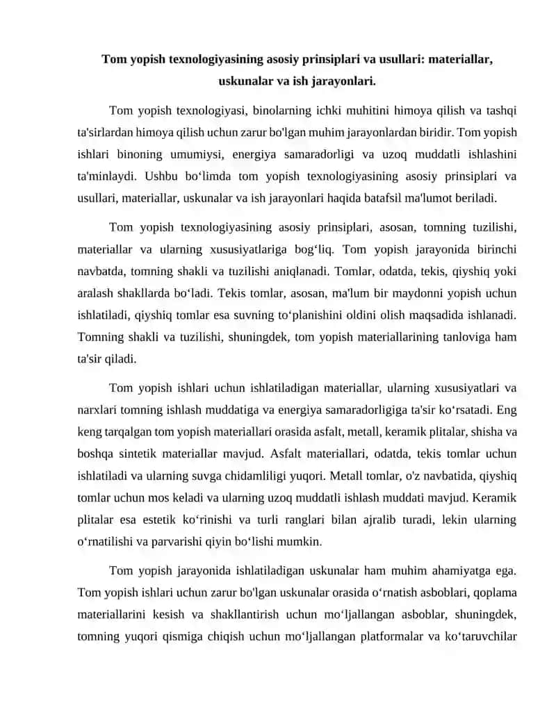 Tom yopish ishlari texnologiyasi 2