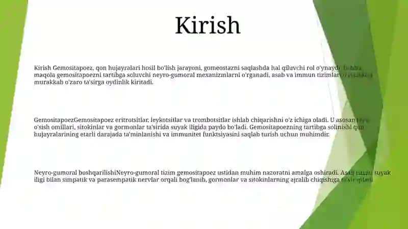 Gemositapoezni Neyro-Gumoral Boshqarilishi 2