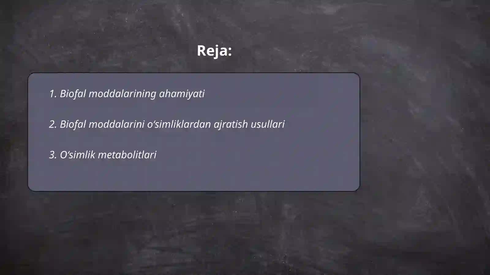 Biofal moddalarni õsimliklardan olish usullari Tõxtaboyeva Risolat 2