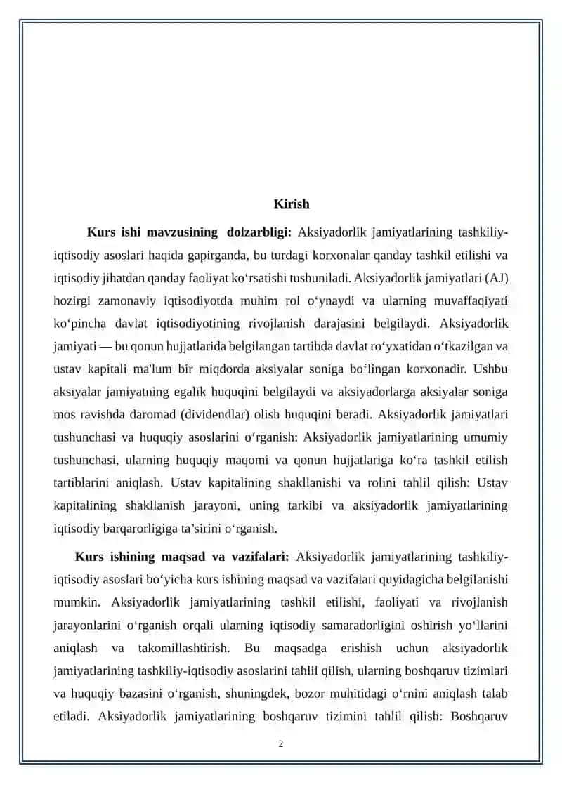Aksiyadorlik jamiyatlarining tashkiliy-iqtisodiy asoslari 2