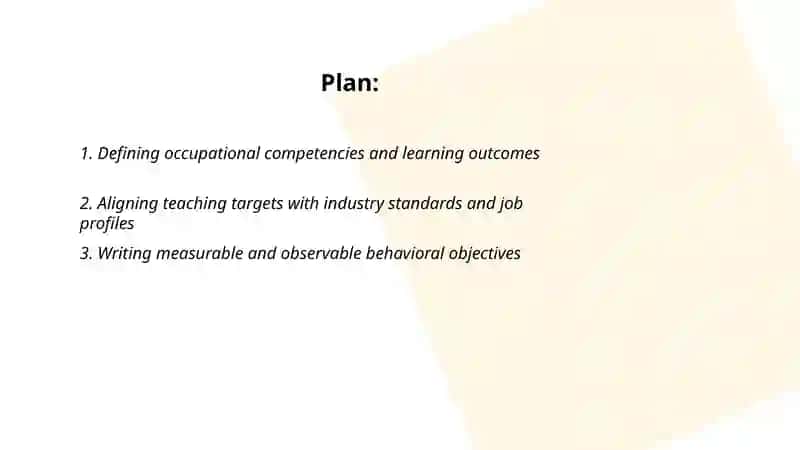 Setting targets of teaching in a particular branch of occupation 2