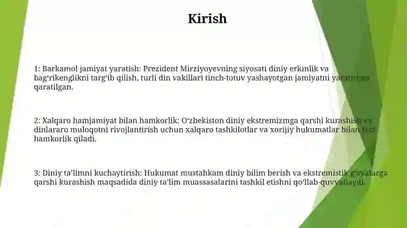 O'Zbekiston Respublikasi Prezidenti Shavkat Mirziyoyevning Diniy Bqg'Rikenglik Sohasida Olib Borayotgan Oqilona Siyosati 2