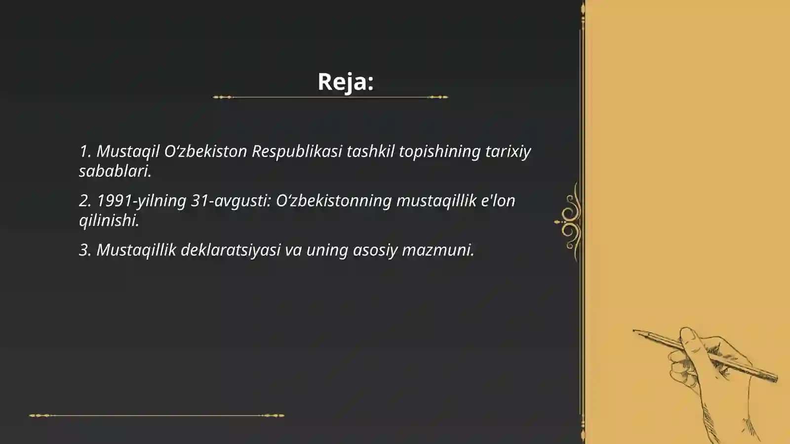 MUSTAQIL O„ZBEKISTON RESPUBLIKASI TASHKIL TOPISHINING TARIXIY AHAMIYATI. O„ZBEKISTONNING O„ZIGA XOS ISTIQLOL VA TARAQQIYOT YO„LI 2