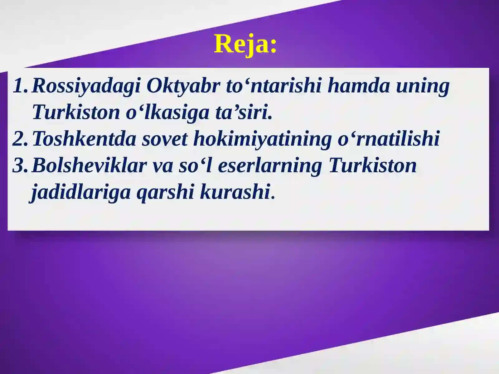 Rossiyadagi Oktyabr to‘ntarishi va uning Turkiston o‘lkasiga’ta’siri 2