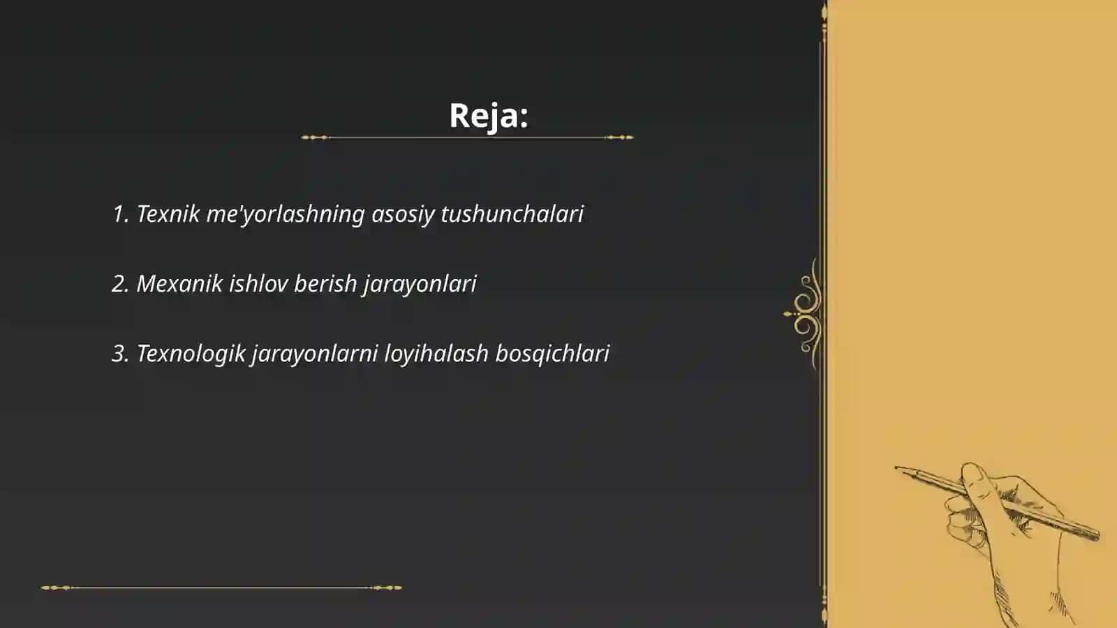 Texnik me'yorlash asoslari. mexanik ishlov berishda texnologik yarayonlarini loyihalash 2