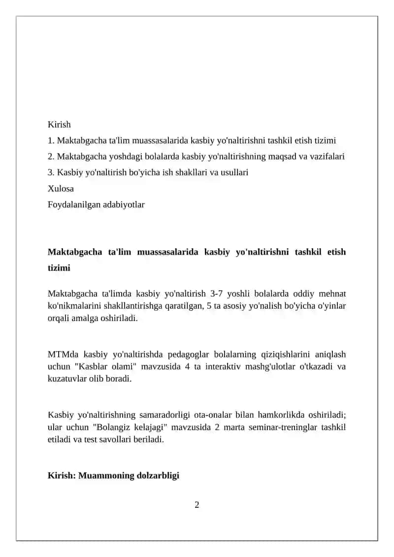 Maktabgacha ta’lim muassasalarida kasb-hunarga yo‘naltirish ishini tashkil etish tizimi 2