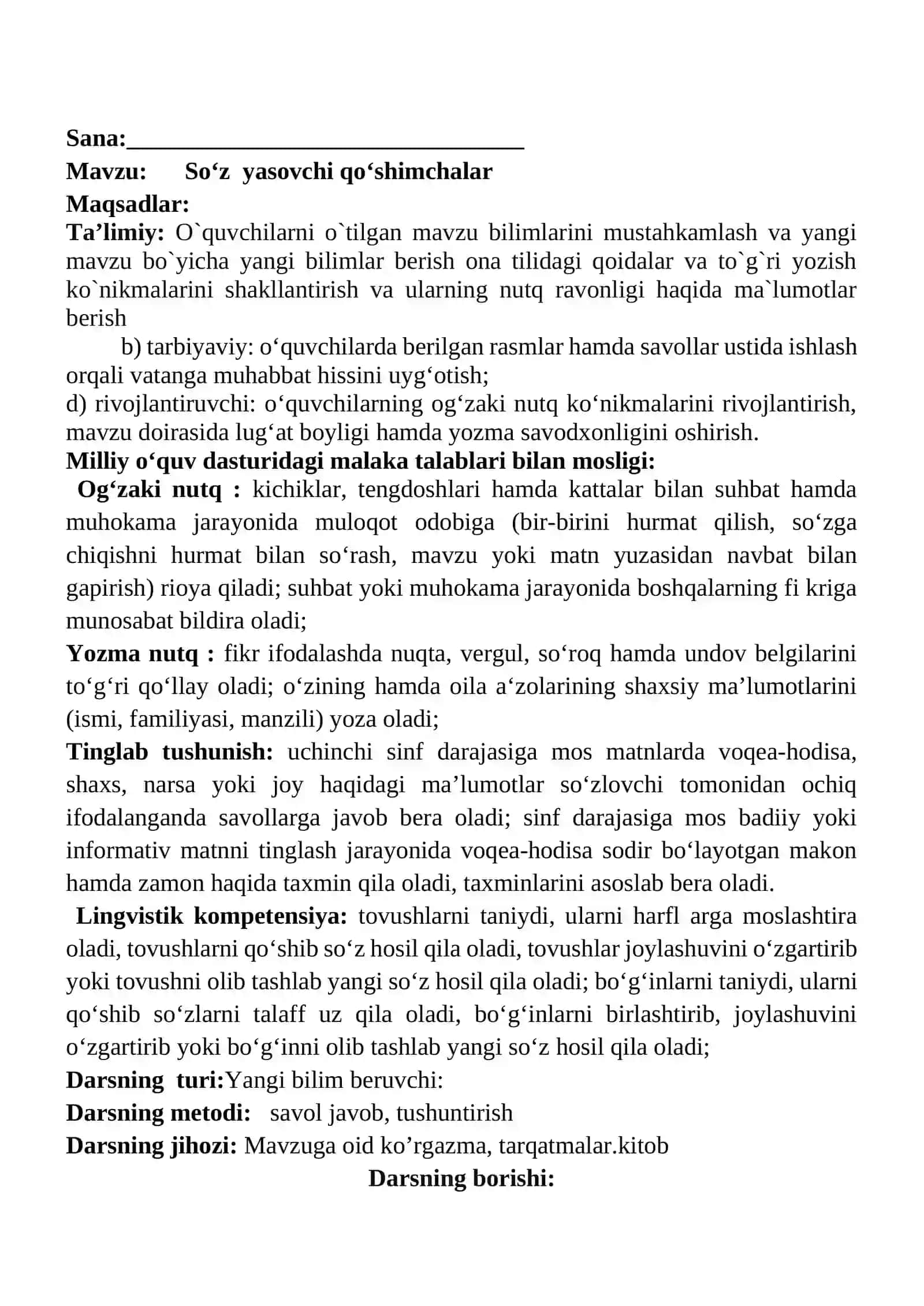 So‘z yasovchi qo‘shimchalar mavzusida 3-sinf Ona tili fanidan dars ishlanmasi 2