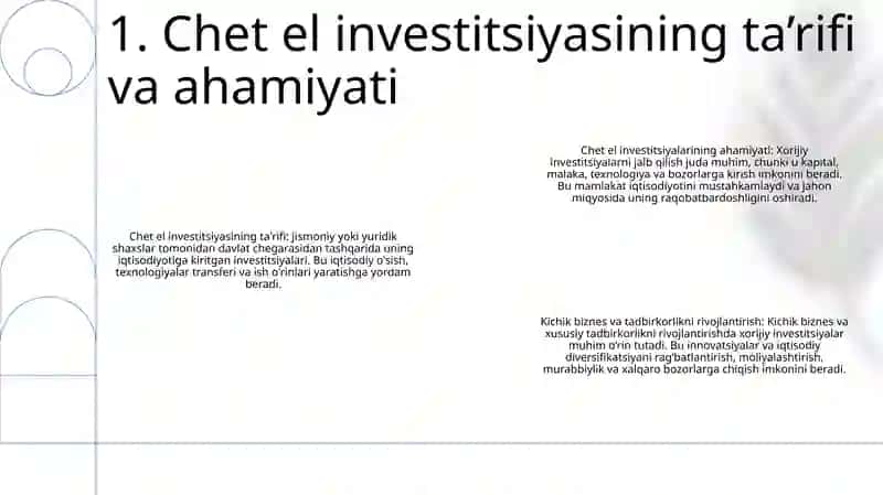 Xorijiy Investitsiyalar Asosida Kichik Biznes Va Tadbirkorlikni Rivojlantirish Yo‘Nalishlari 2