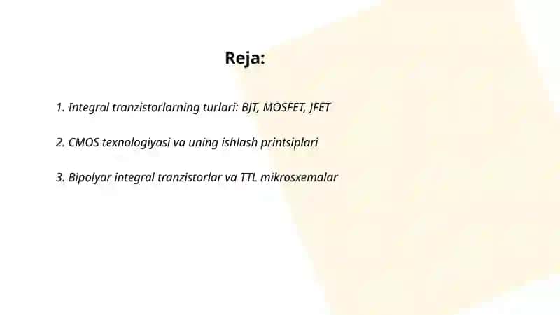 Integral tranzistr va mikrosxemalar 2